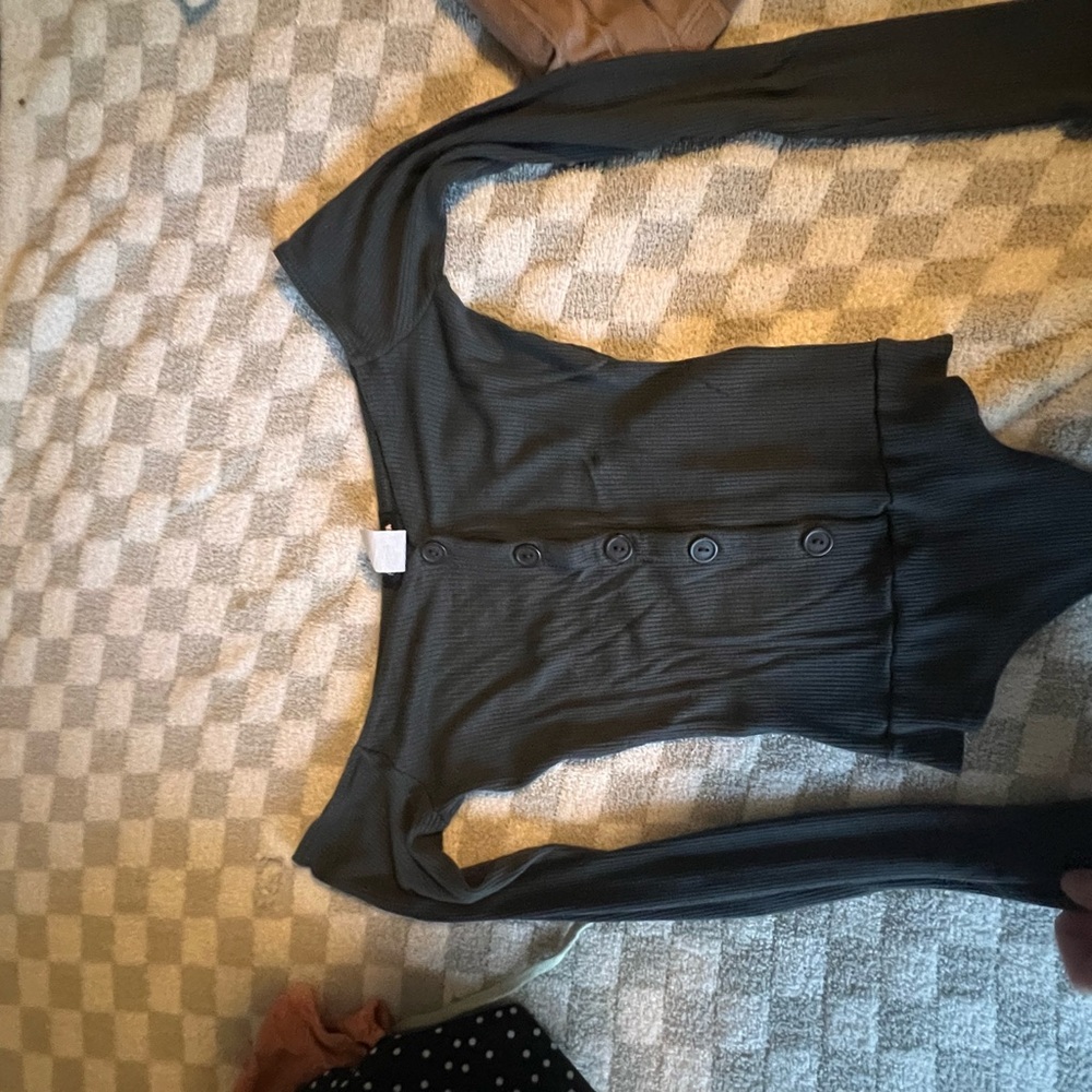 Fashion Nova Charcoal Button-Up Bodysuit